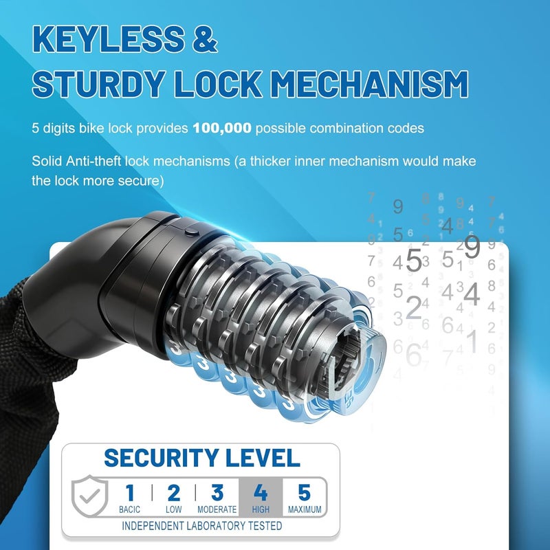 APECYC Heavy Duty Bike Chain Lock – 5 Digit Combination Anti-Theft Bicycle Lock, 3FT/4FT/5FT Hardened Steel Square Links for E-Bike, Motorcycle, Scooter, Gate - Image 2